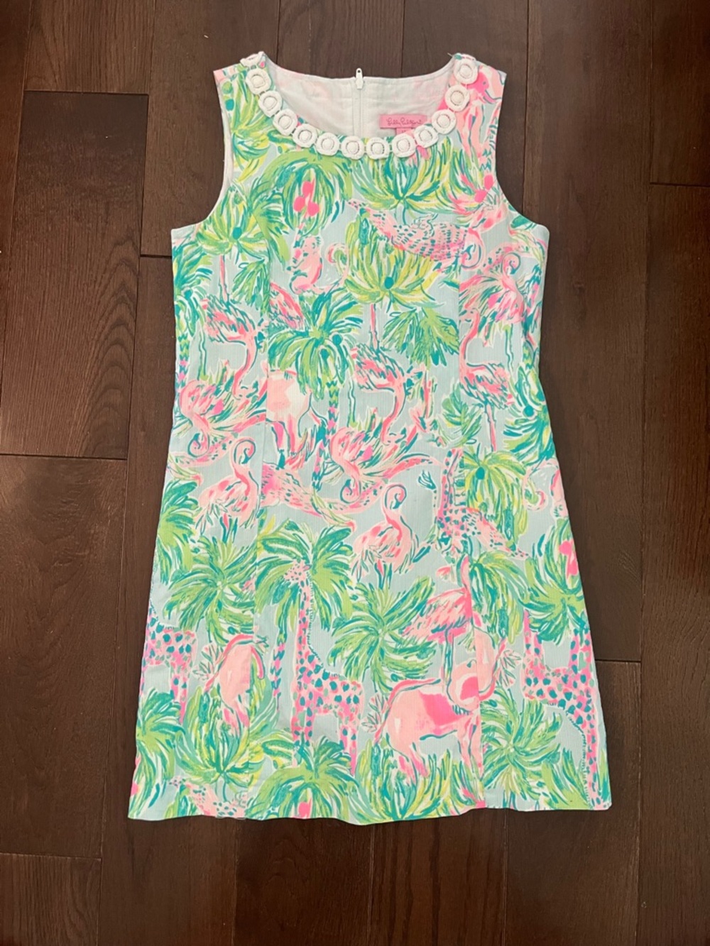 Lilly Pulitzer Girls' Tropical Palm & Flamingo Shift Dress - Pink, Green